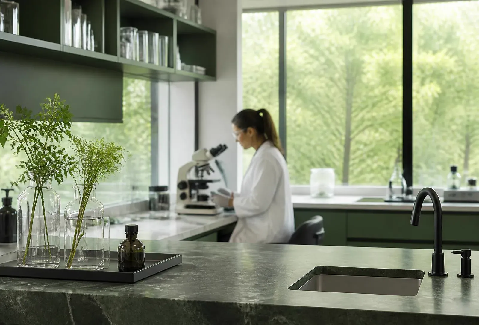 Clinical grade laboratory interior with analytical instrumentation, representing Solprana research and formulation standards