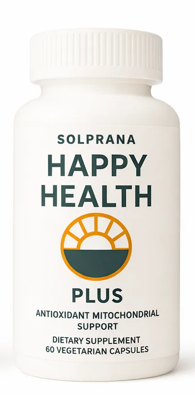 Happy Health Plus, Happy Health supplement by Solprana, premium studio product render