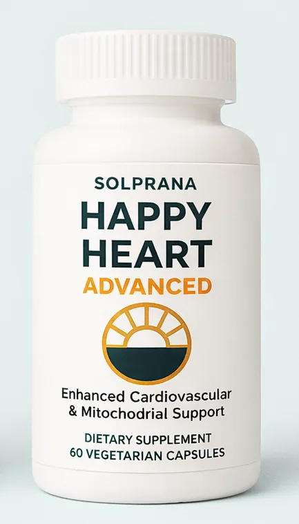 Happy Heart Advanced, Happy Heart supplement by Solprana, premium studio product render